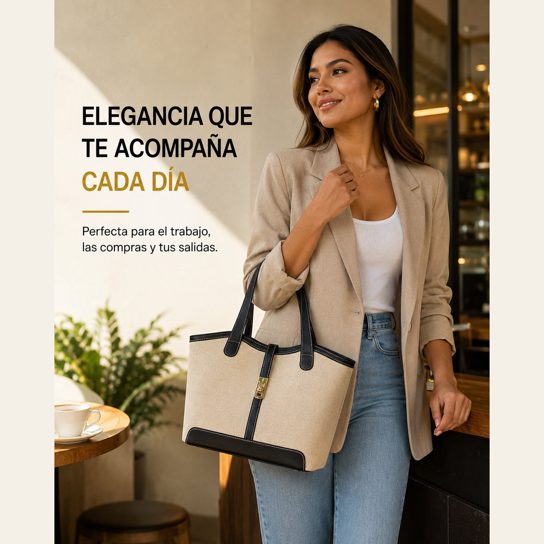 Bolso Tote para Mujer en Cuero PU Impermeable con Cremallera